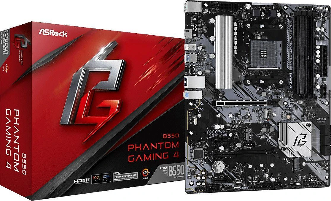Pagrindinė plokštė ASROCK B550 Phantom Gaming 4 ATX MB 3rd Gen AMD AM4 Socket DDR4 4733+ 1 x3.0 x16 x4.0 PCIe HDMI 7.1 CH HD 6 SATA3 8 USB 3.2 Gen1