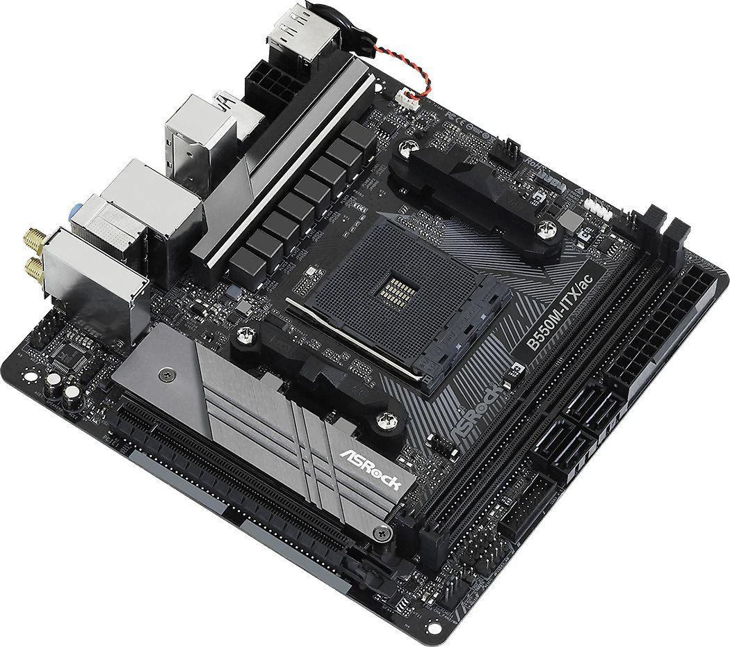 Pagrindinė plokštė ASROCK B550M-ITX/ac AM4 lizdas DDR4 4733+ 4.0 x16 PCIe DisplayPort 1.4 HDMI 7.1 CH HD 4 SATA3 6 USB 3.1 Gen1 mITX MB