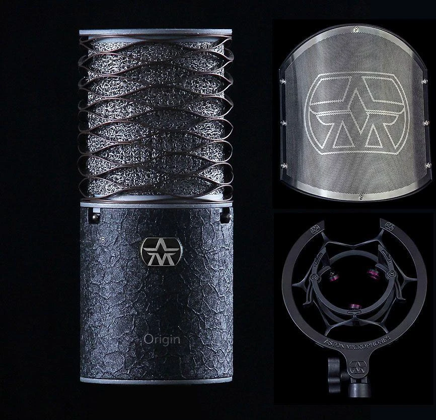 ASO Aston Microphones Origin Juodas Bundle Mikrofonas pojemnościowy + uchwyt + pop filtras