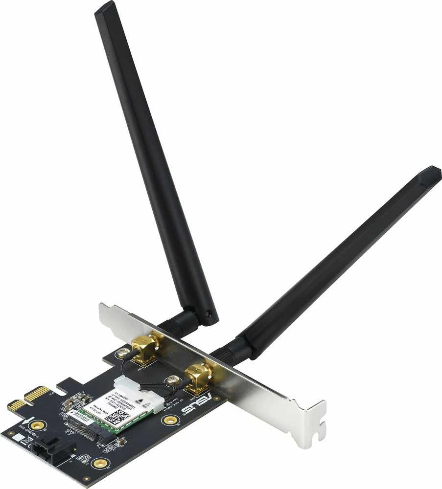 Asus PCE-AX1800 Bevielio ryšio adapteris, Dviejų juostų PCI-E WiFi 6 (802.11ax). Palaiko Bluetooth 5.2, WPA3 tinklo apsaugą, OFDMA ir MU-MIMO