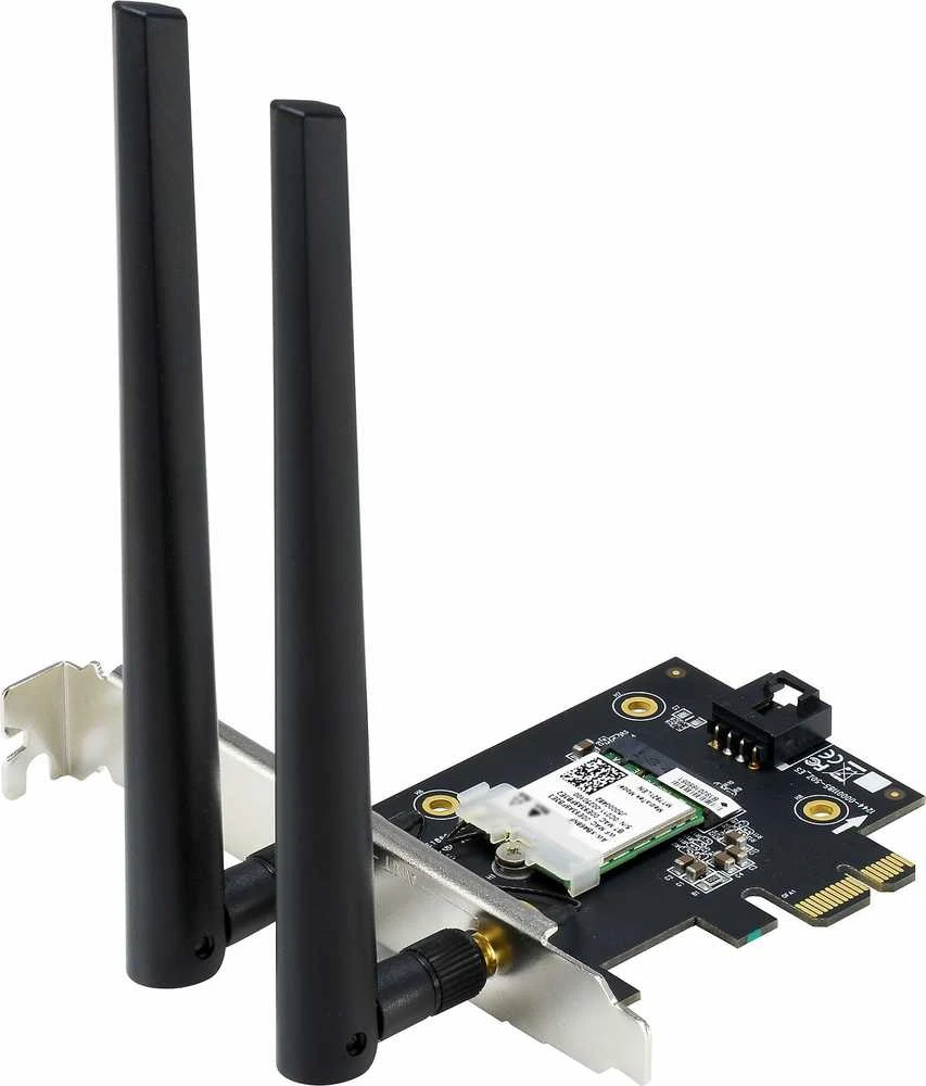 Asus PCE-AX1800 Bevielio ryšio adapteris, Dviejų juostų PCI-E WiFi 6 (802.11ax). Palaiko Bluetooth 5.2, WPA3 tinklo apsaugą, OFDMA ir MU-MIMO