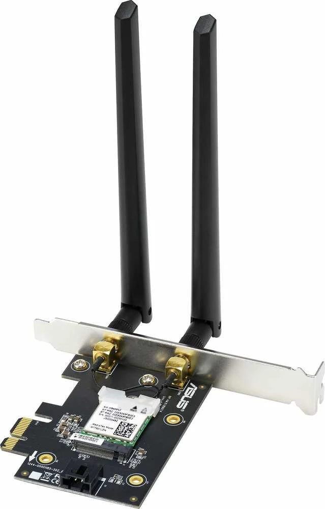 Asus PCE-AX1800 Bevielio ryšio adapteris, Dviejų juostų PCI-E WiFi 6 (802.11ax). Palaiko Bluetooth 5.2, WPA3 tinklo apsaugą, OFDMA ir MU-MIMO