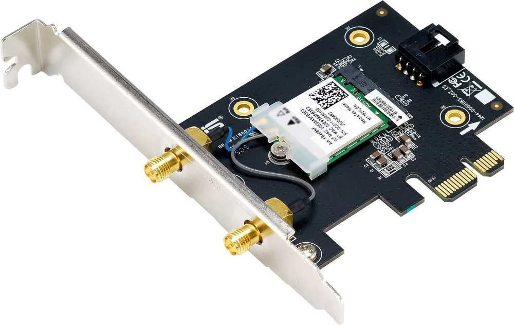 Asus | WiFi 7 PCI-E adapteris su 2 išorinėmis antenomis | PCE-BE6500 | 802.11be | Tinklo palaikymas: ne | MU-MiMO: ne | nėra mobiliojo plačiajuosčio ryšio