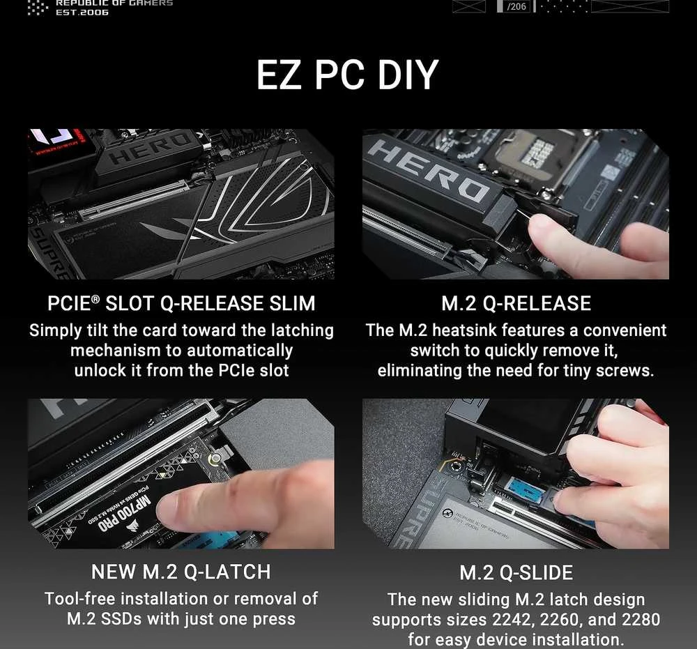Pagrindinė plokštė Asus ROG MAXIMUS Z890 HERO | Procesorių šeima Intel | Procesoriaus lizdas LGA1851 | DDR5 | Palaikomos standžiojo disko sąsajos M.2, SATA | SATA jungčių skaičius 4
