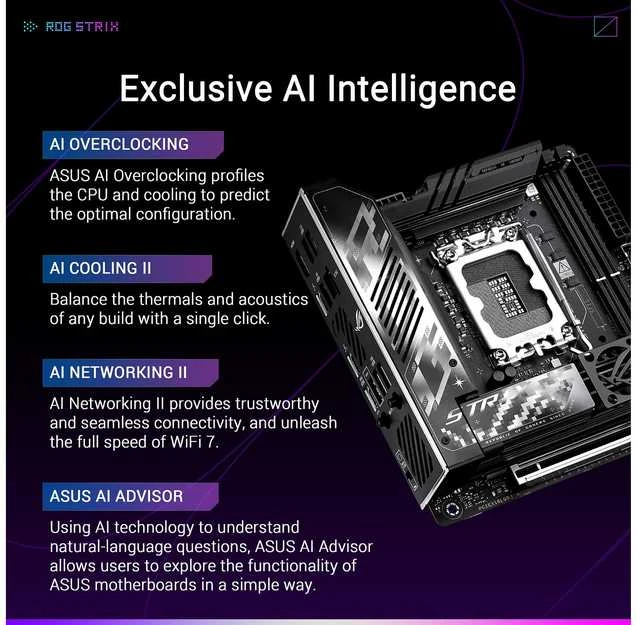 ASUS ROG Strix Z890-I žaidimų WiFi pagrindinė plokštė, LGA 1851 lizdas, Intel Z890, Mini-ITX, DDR5