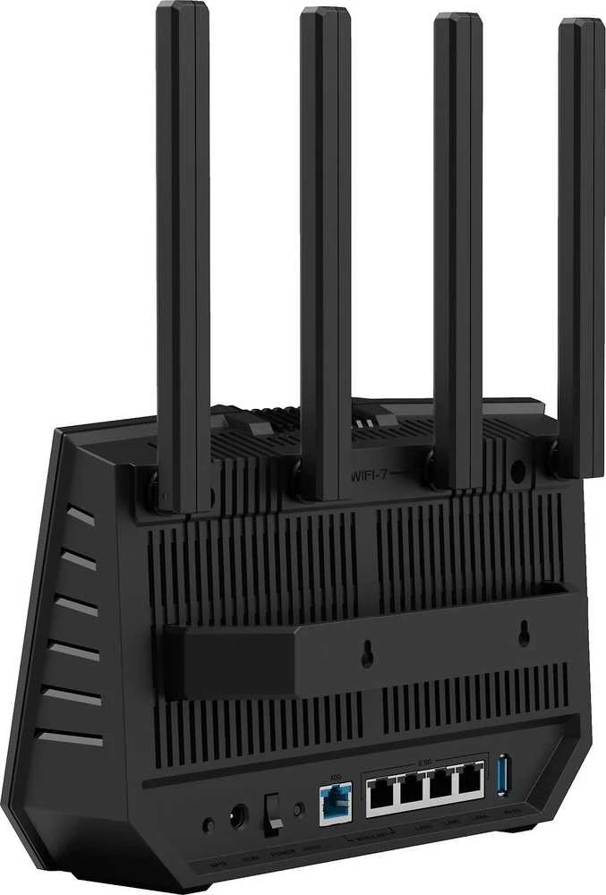 Asus | Trijų dažnių WiFi 7 maršrutizatorius | RT-BE92U BE9700 | 802.11be | 5764 Mbit/s | 2500 Mbit/s | Ethernet LAN (RJ-45) jungtys 5 | Mesh palaikymas: Taip | MU-MiMO: Taip | 4G/5G | Antenos tipas: Išorinė antena | 1