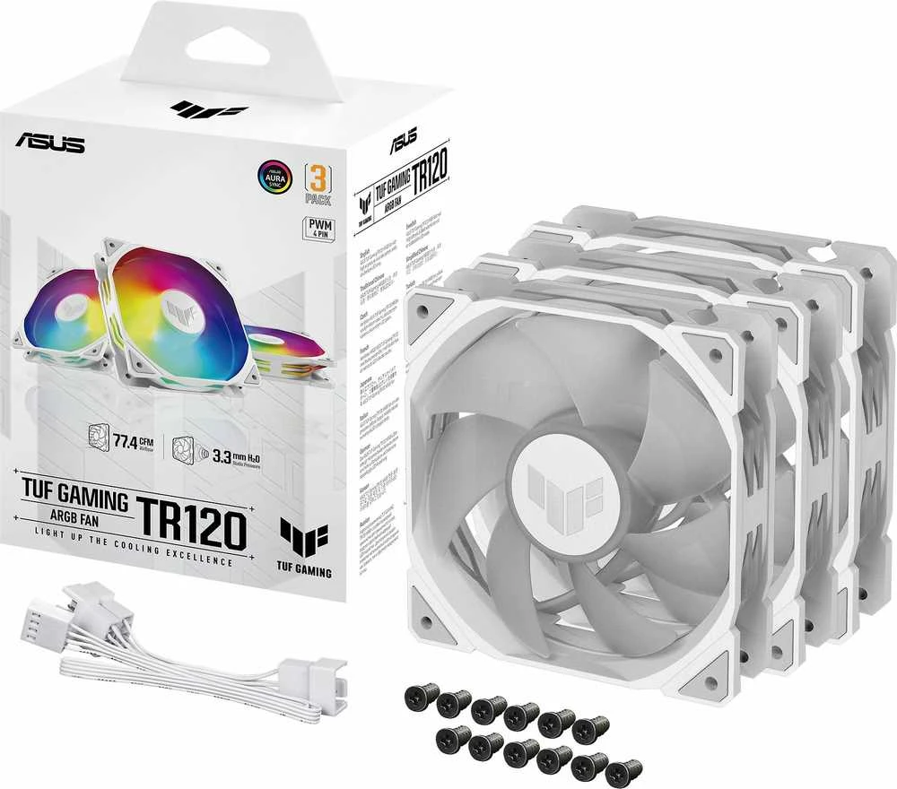 Kompiuterio Korpuso Aušintuvas - ASUS TUF GAMING TR120 ARGB 3x12cm Ventiliatoriai 77.4 CFM Balti