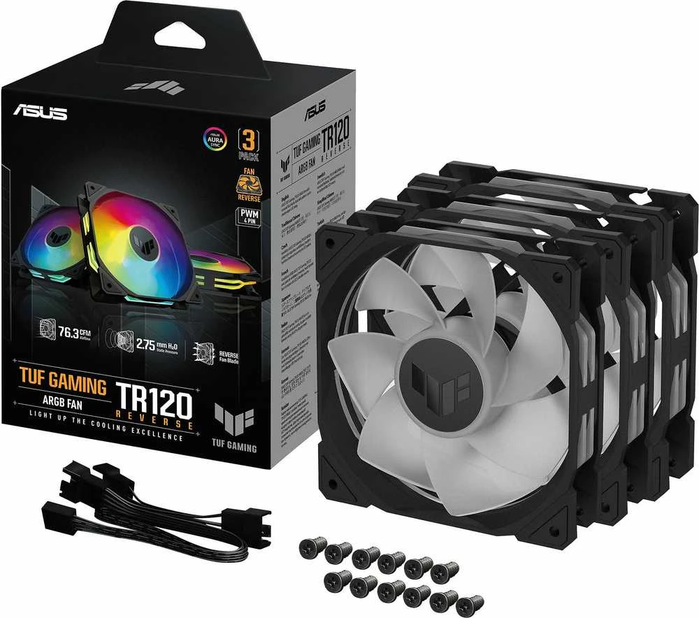 Kompiuterio Ventiliatorių Rinkinys - ASUS TUF Gaming TR120 ARGB Triple Pack Juodas