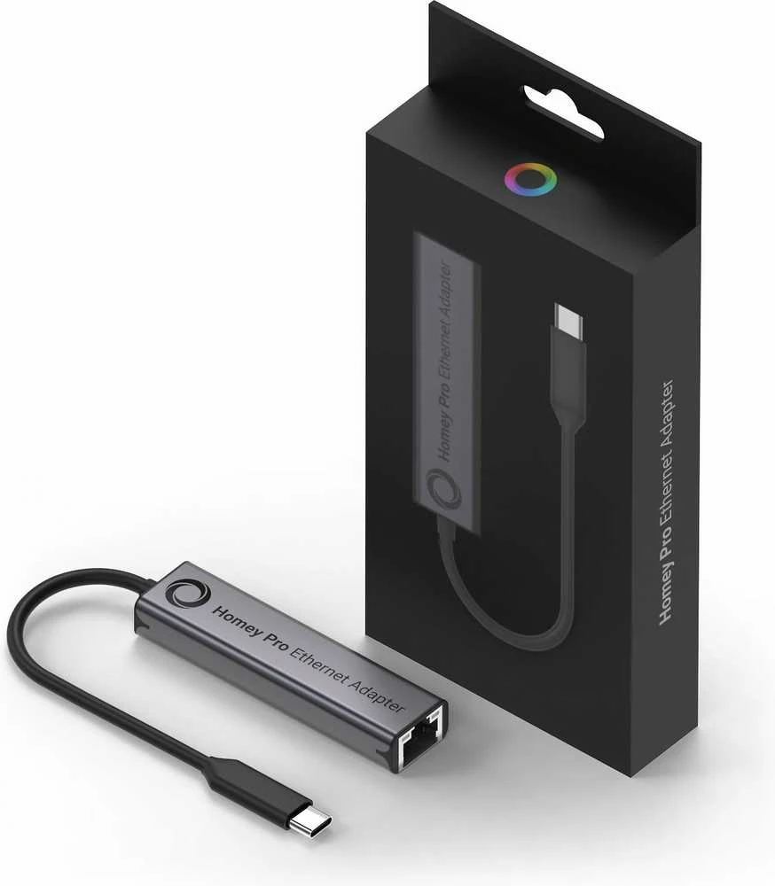 Homey PRO eterneto adapteris su pakuote