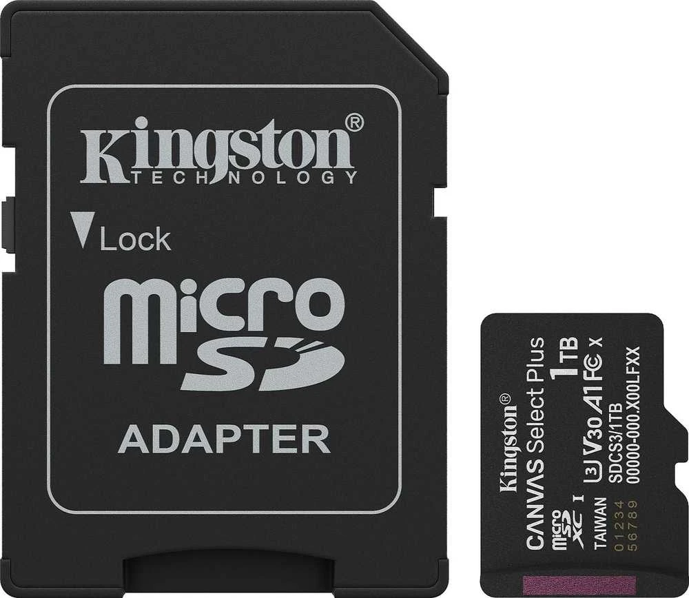 Atminties kortelė „Kingston Technology 1TB Micro SDXC Canvas Select Plus Gen3 150MB/s A1“ kortelė + adapteris
