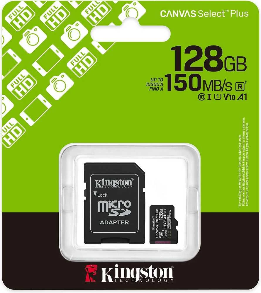 „Kingston Technology“ 128 GB „Micro SDXC Canvas Select Plus Gen3“ 150 MB/s A1 kortelė + adapteris