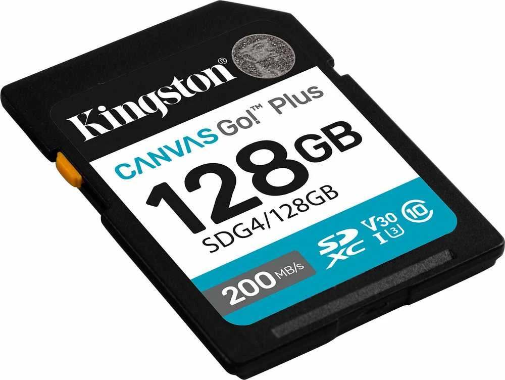 Kingston Canvas Go! Plus 128GB SD kortelė kampiniu kampu