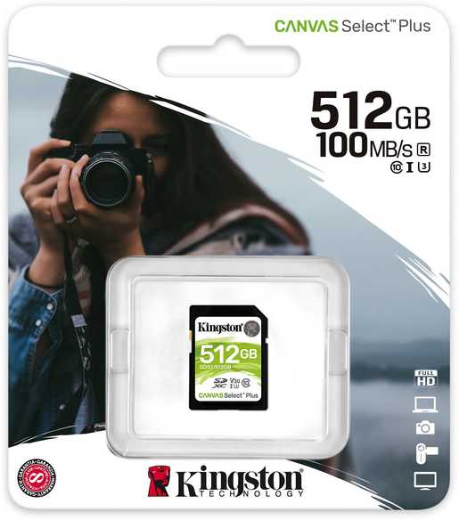 Atminties kortelė KINGSTON 512GB SDXC Canvas Select Plus 100R C10 UHS-I U3 V30