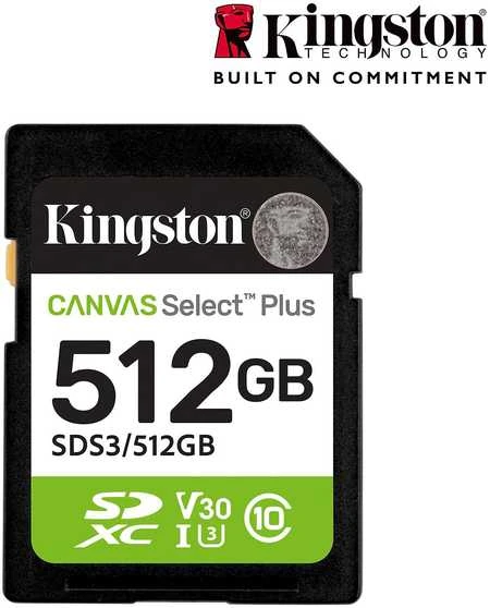„Kingston Technology“ 512 GB SDXC „Canvas Select Plus“ Gen3 150 MB/s C10 UHS-I U3 V30 atminties kortelė