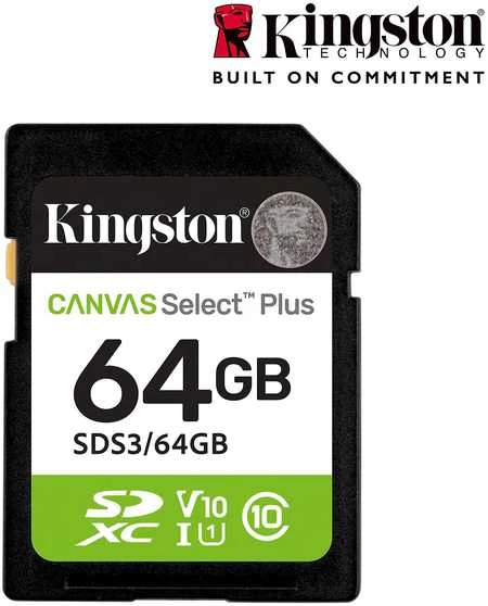 „Kingston Technology“ 64 GB SDXC Canvas Select Plus Gen3 100 MB/s C10 UHS-I U1 V10 atminties kortelė