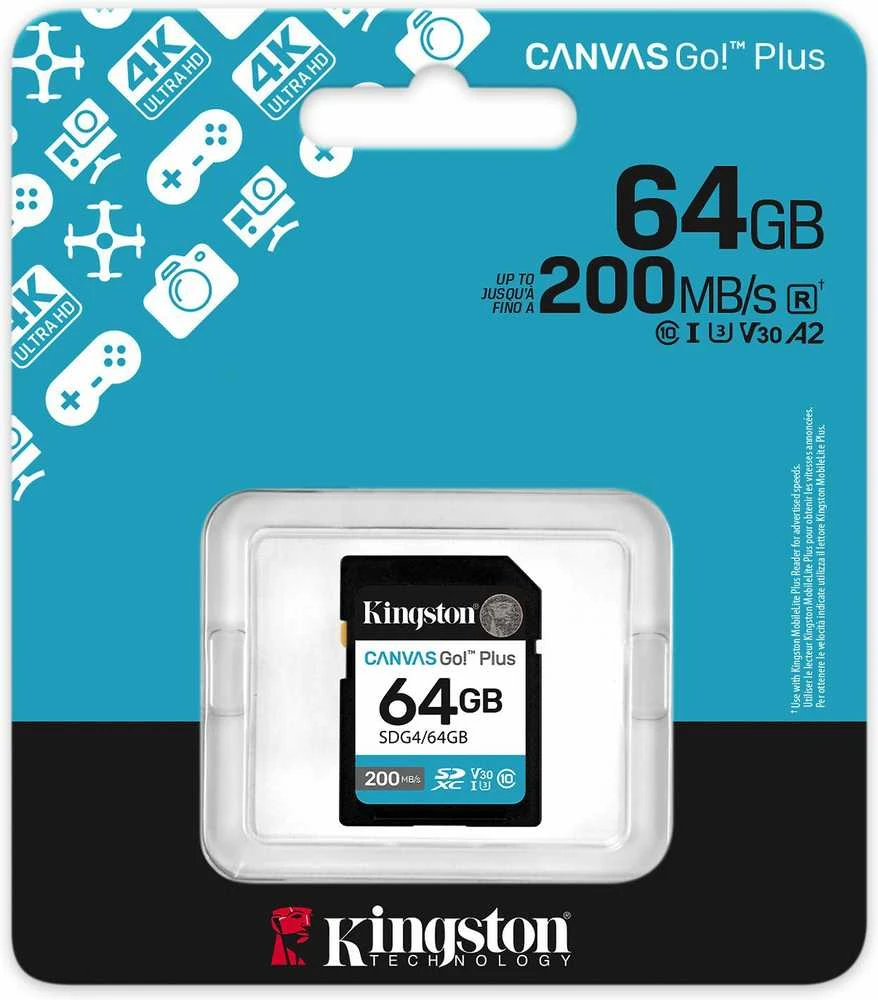 Kingston Canvas Go! Plus 64GB SD kortelės pakuotė