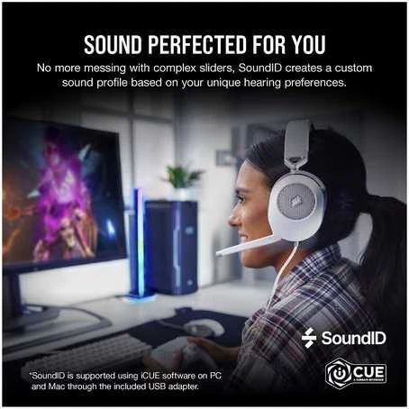 Corsair HS65 erdvinio garso ausinės, Su laidu, Baltos