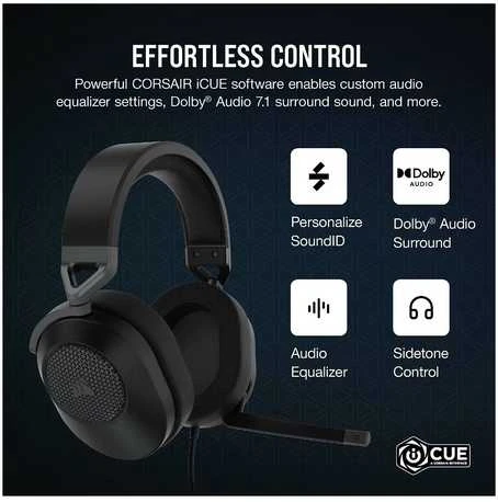 Corsair HS65 žaidimų ausinės, su laidu, Anglies pluošto spalvos