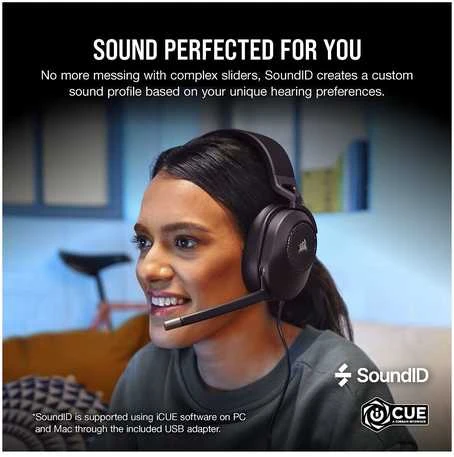 Corsair HS65 žaidimų ausinės, su laidu, Anglies pluošto spalvos