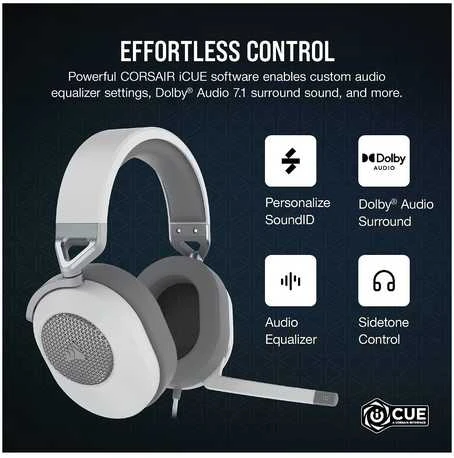 Corsair HS65 erdvinio garso ausinės, Su laidu, Baltos