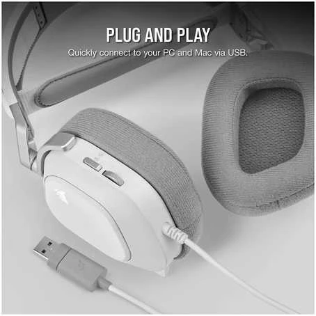 Corsair Ausinės Žaidimams HS80 RGB Su mikrofonu, Baltos, Over-Ear Su laidu