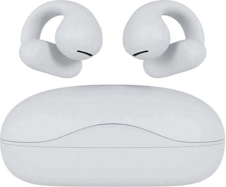 Baltos „Happy Plugs“ atviro tipo ausinės su įkrovimo dėklu