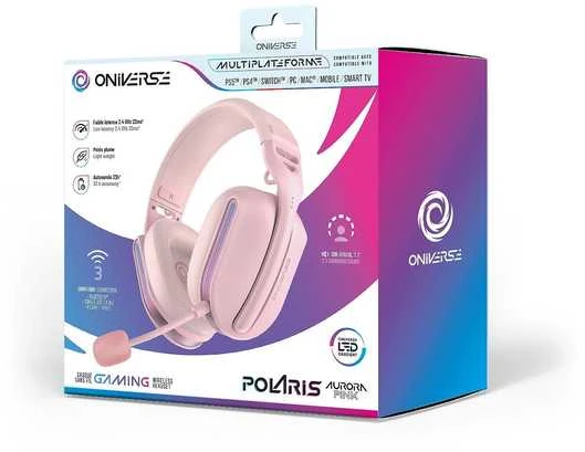 Oniverse belaidės žaidimų ausinės „Polaris“ – rožinės spalvos