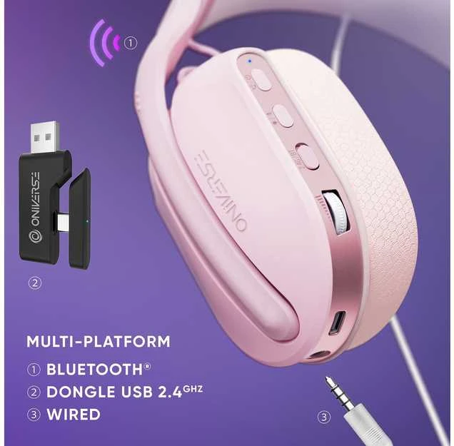 Oniverse belaidės žaidimų ausinės „Polaris“ – rožinės spalvos