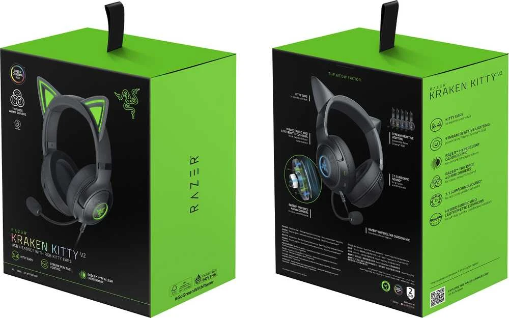 Razer | Ausinės | Kraken Kitty V2 | Yes | su laidu | Ant ausų uždedamos | USB Type A | Juodas