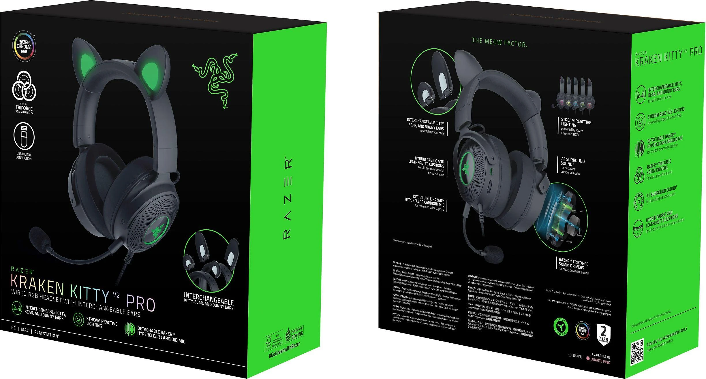 Razer | su laidu | Over-Ear | Ausinės Žaidimams | Kraken V2 Pro, Kitty Edition