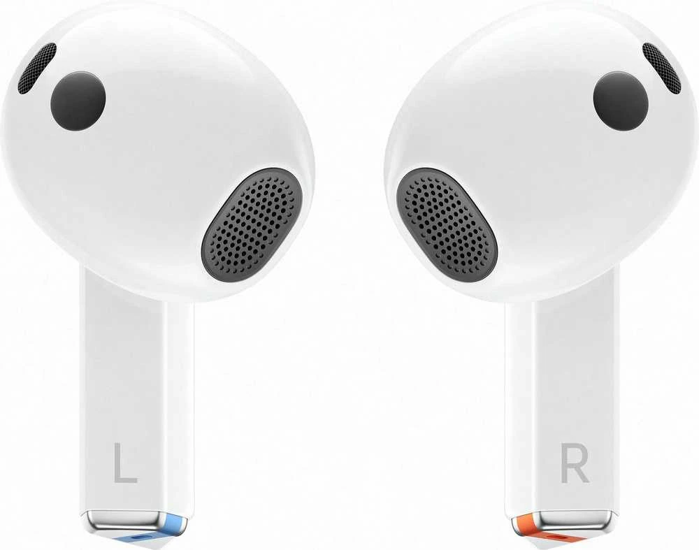 Samsung Galaxy Buds3 baltos ausinės su L ir R žymomis