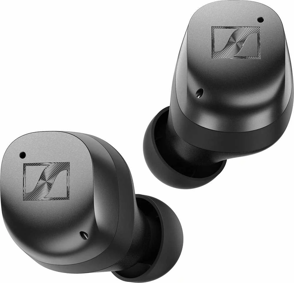 Sennheiser Momentum 4 TWS juodos ausinės iš arti
