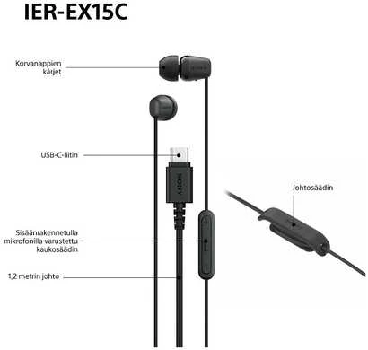 Sony Earbuds | IER‑EX15C | su laidu | į ausis įkišamos | Mikrofonas | Juodas