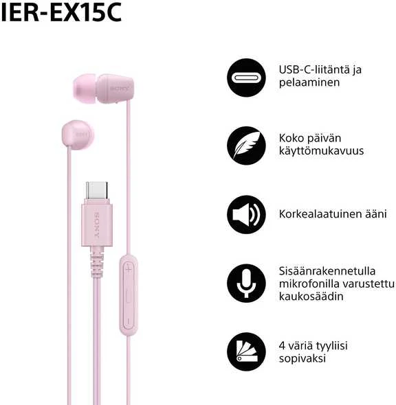 Sony Earbuds | IER‑EX15C | su laidu | į ausis įkišamos | Mikrofonas | Rožinė