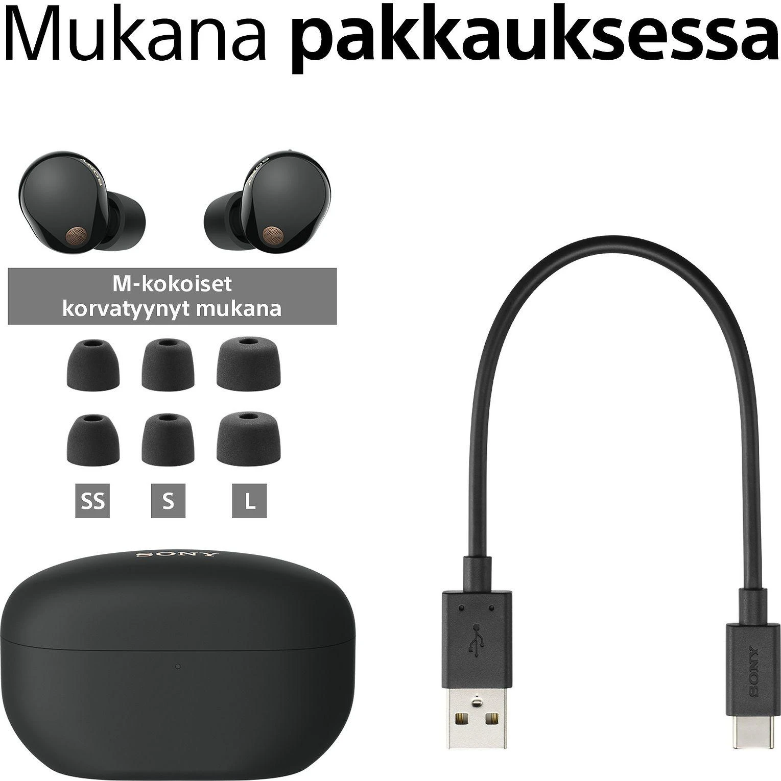 Sony WF-1000XM5 Earbuds Belaidės ausinės, ANC, belaidis įkrovimas, Juodos spalvos