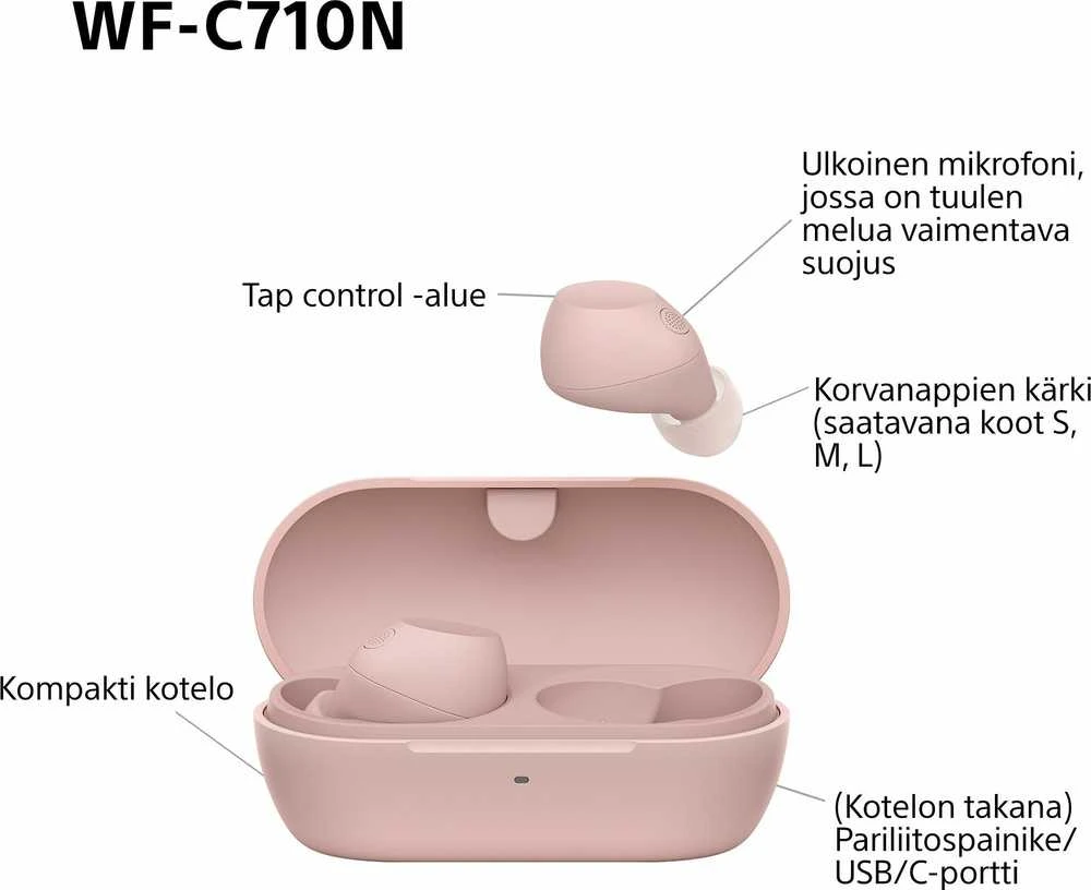 Ausinės Sony WF-C710N, Rožinės
