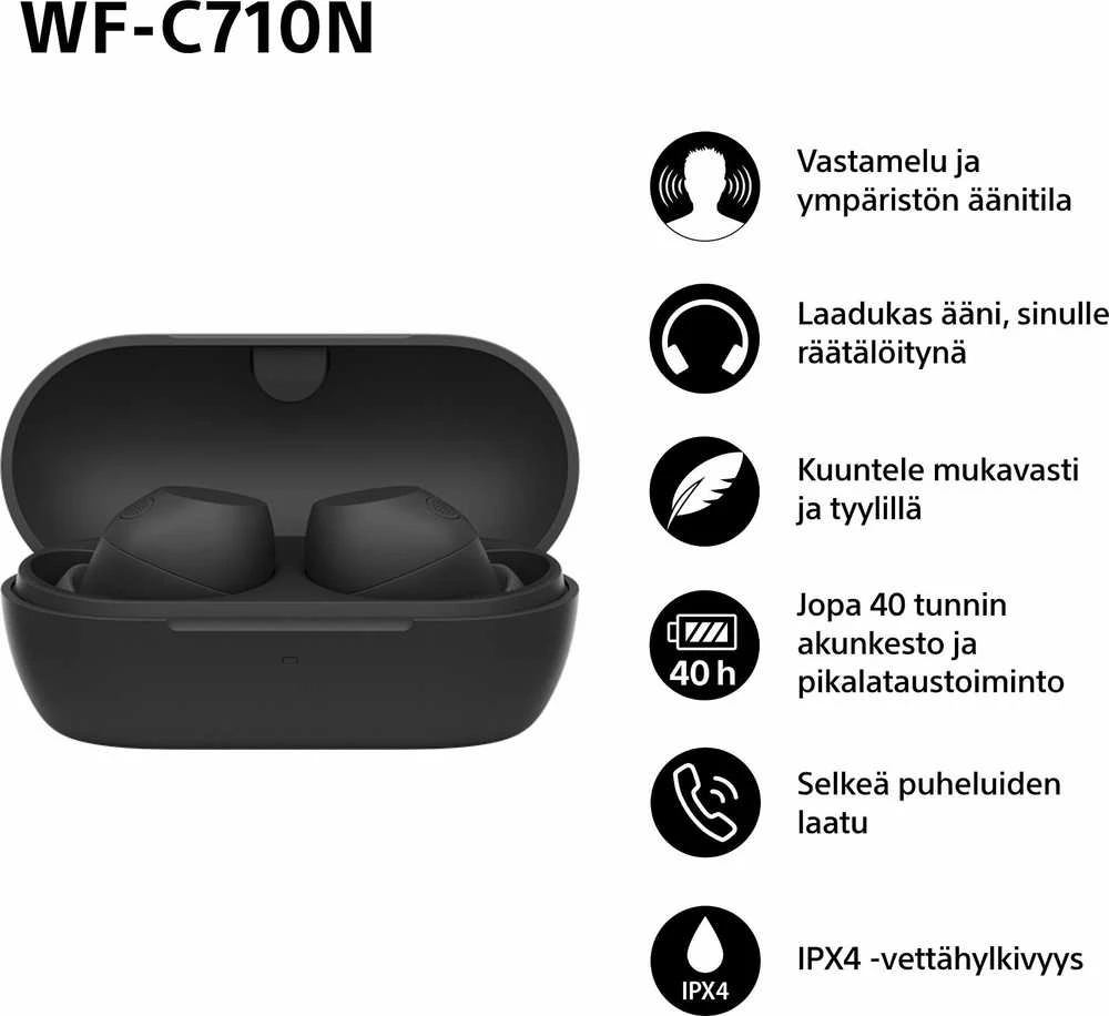 Sony WF-C710N ausinės su funkcijų aprašymu