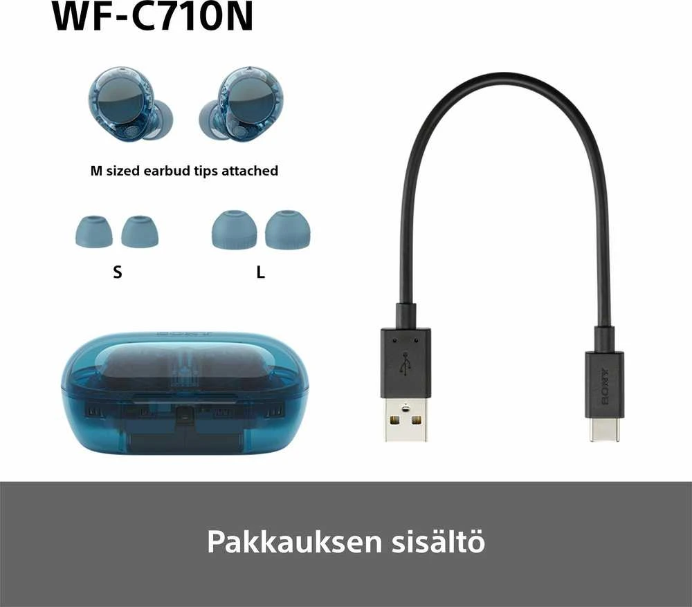 Ausinės Sony WF-C710N, Permatomos mėlynos