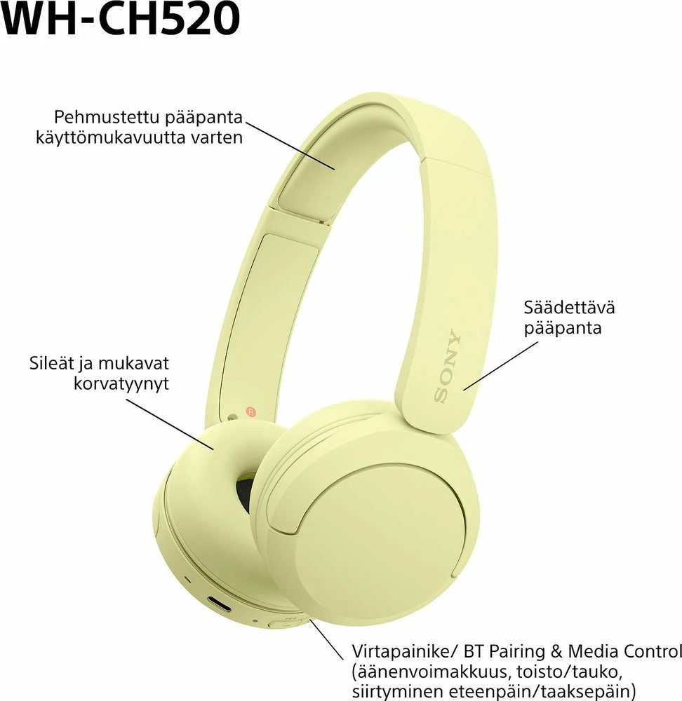 Belaidės Ausinės Sony WH-CH520L, Geltonos spalvos