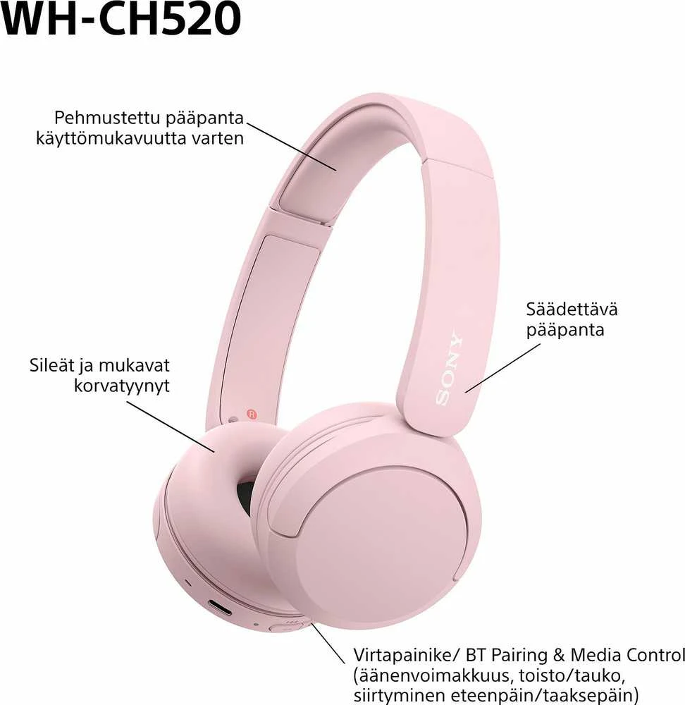 Belaidės Ausinės Sony WH-CH520L, Rožinės