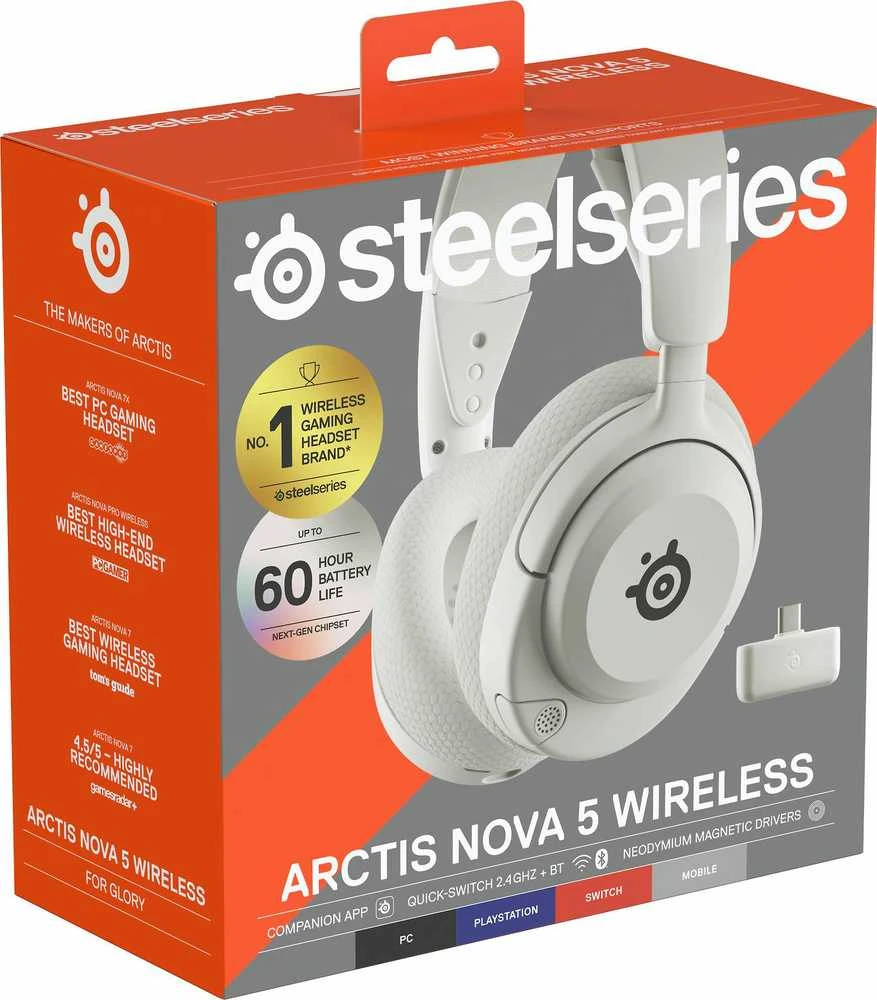 Steelseries Arctis Nova 5 žaidimų ausinės, Baltos