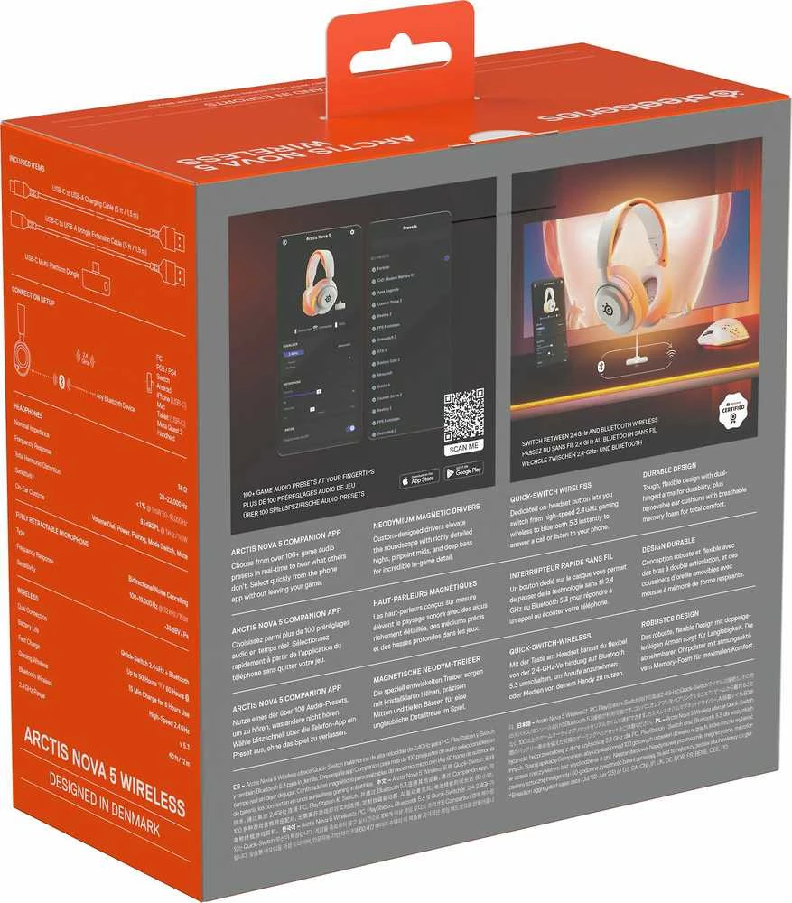 Steelseries Arctis Nova 5 žaidimų ausinės, Baltos