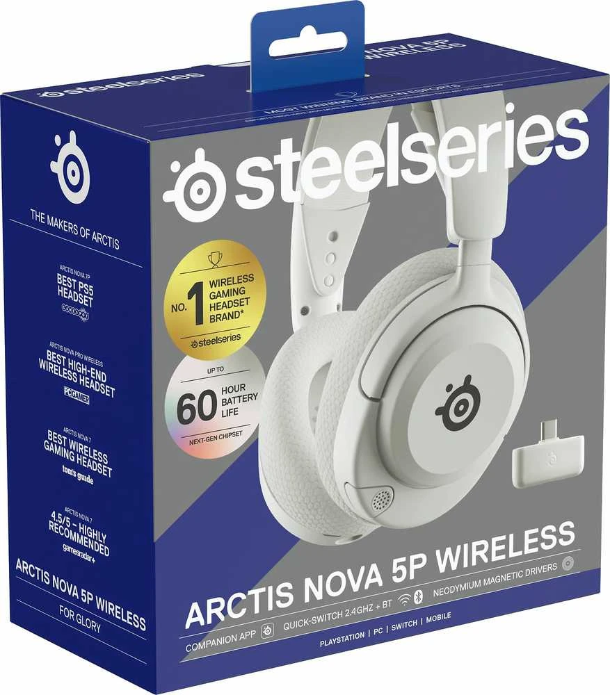 SteelSeries Ausinės Žaidimams | Arctis Nova 5P | Bluetooth | Over-ear | Mikrofonas | Noise canceling | Belaidės | Baltas