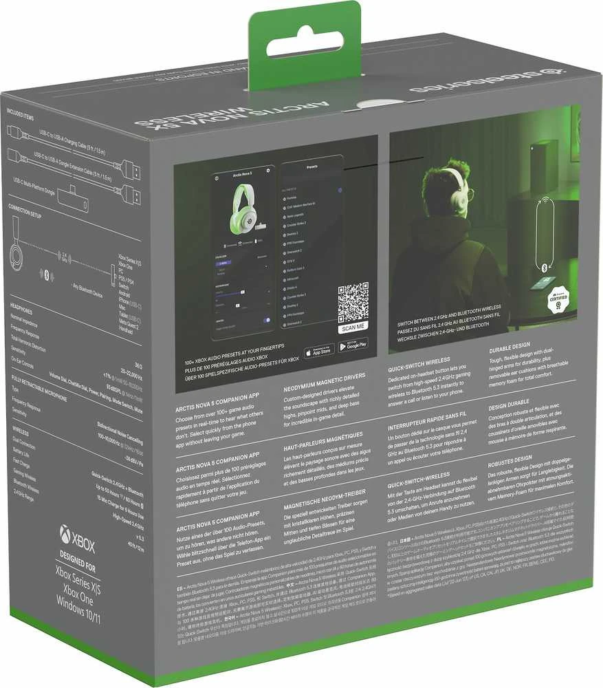 SteelSeries | Ausinės Žaidimams | Arctis Nova 5X | Bluetooth | Over-ear | Mikrofonas | Noise canceling | Belaidės | Baltas
