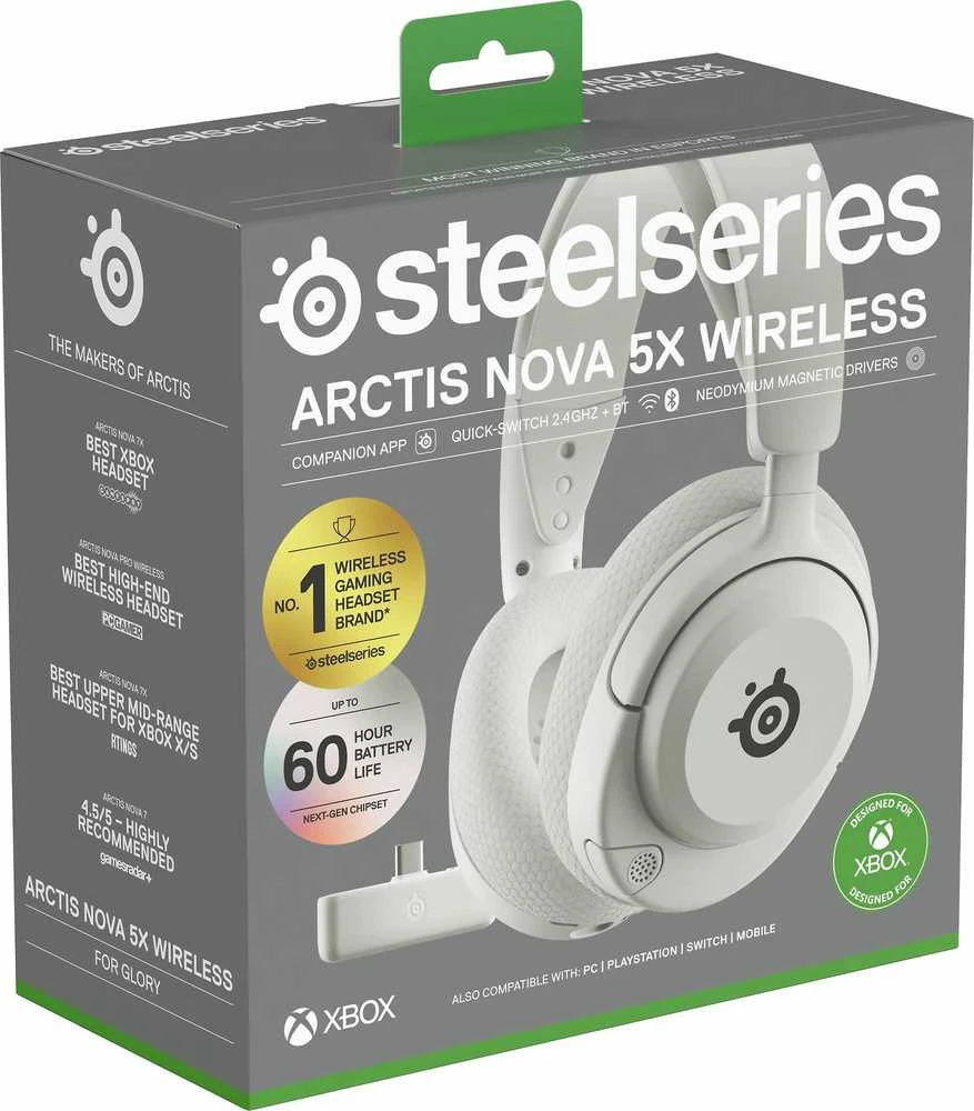 SteelSeries | Ausinės Žaidimams | Arctis Nova 5X | Bluetooth | Over-ear | Mikrofonas | Noise canceling | Belaidės | Baltas