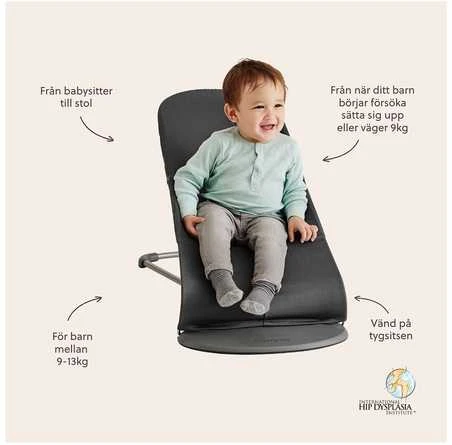 BabyBjörn Bliss Woven Bundle - sitteri + lelu, šviesiai pilkos/Googly Eyes (pastelli)