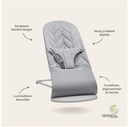 BabyBjörn Bliss Woven Bundle - sitteri + lelu, šviesiai pilkos/Googly Eyes (pastelli)