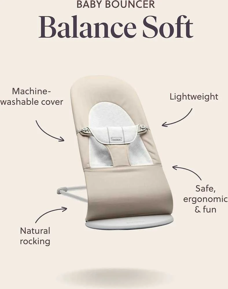 BabyBjörn Bouncer Balance Soft Woven sėdynė, šviesiai smėlio spalvos trikotažas