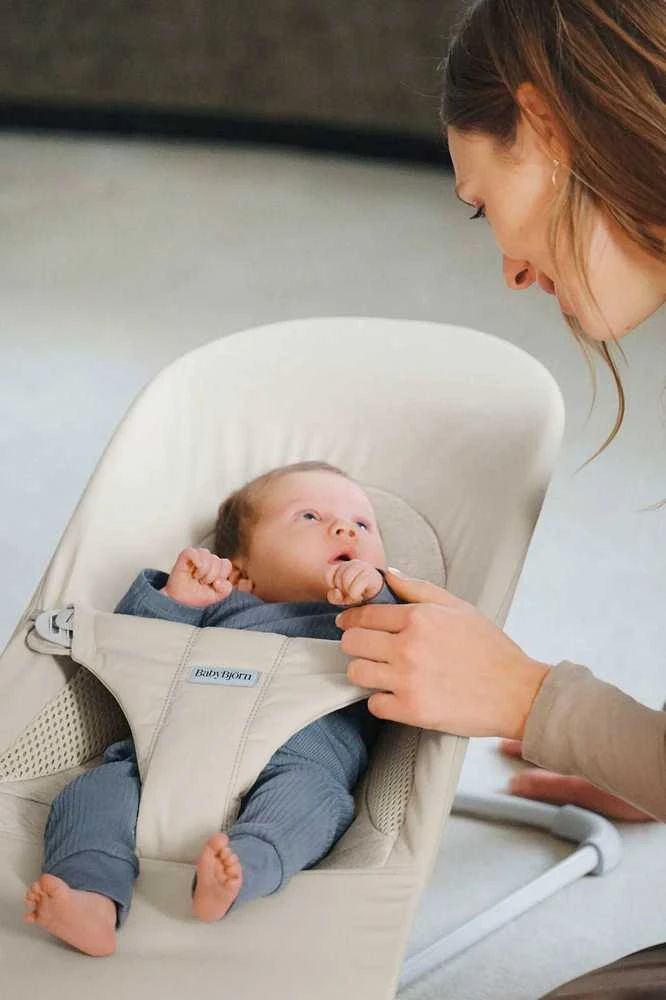BabyBjörn Bouncer Balance Soft Woven sėdynė, šviesiai smėlio spalvos trikotažas