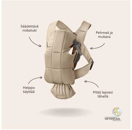 BabyBjörn Mini kūdikio nešioklė naujagimiams 3,2–11 kg, smėlinė, modelis 21026